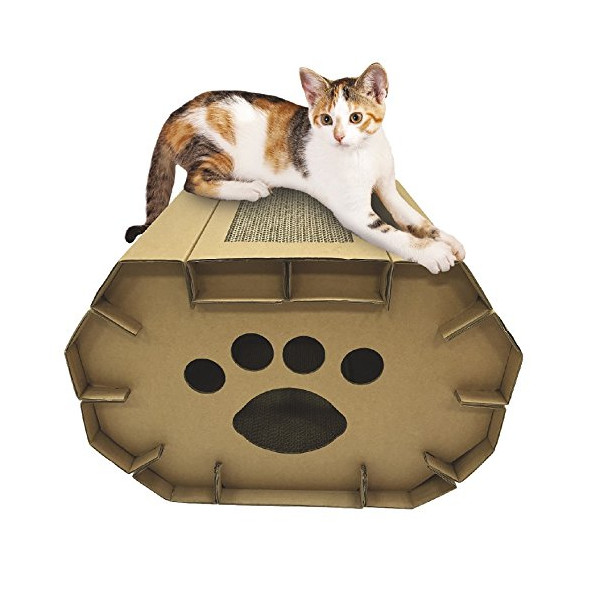Kratzbaum Für Katzen Aus Stabilem Karton – Als Umkehrbare Box Mit Dach, 42x35x50 Cm, Auch Als Schlafplatz Nutzbar
